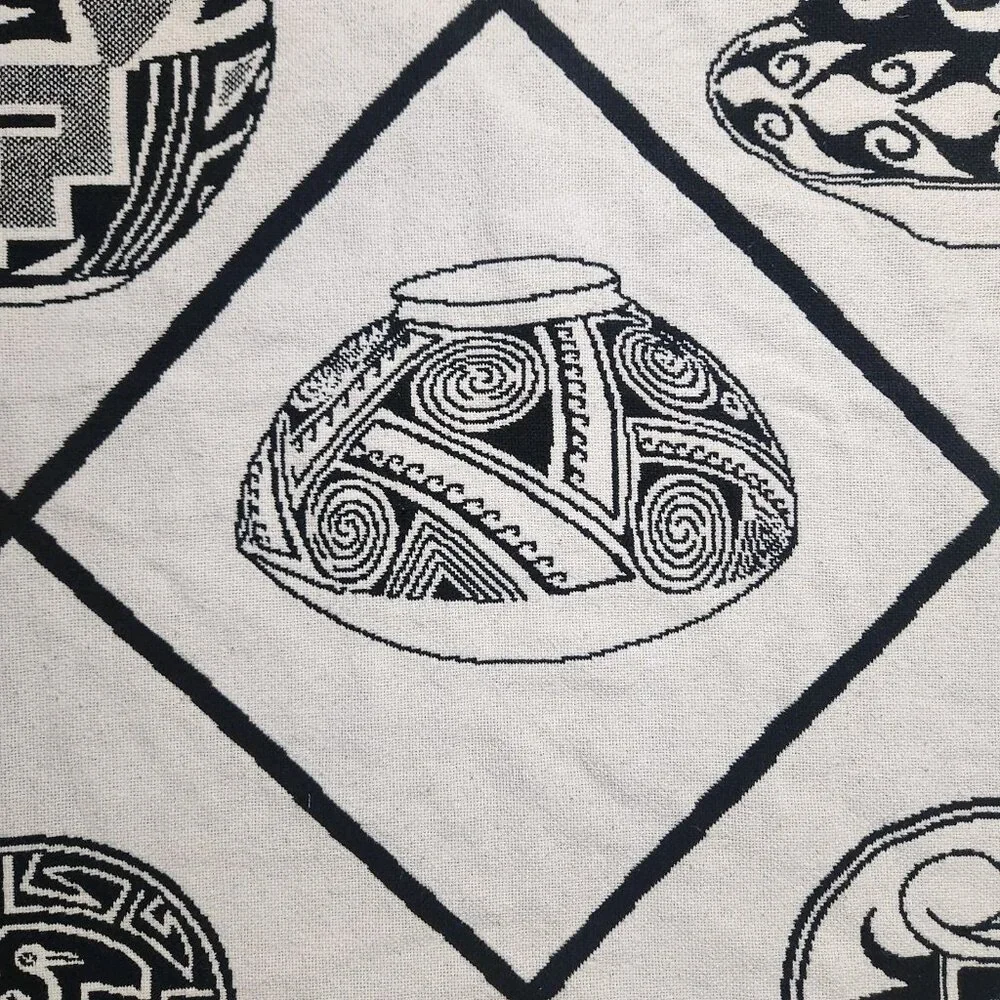 Vintage Southwest Native Aztec Pottery Pots Blanket Tapestry 74” X 50”